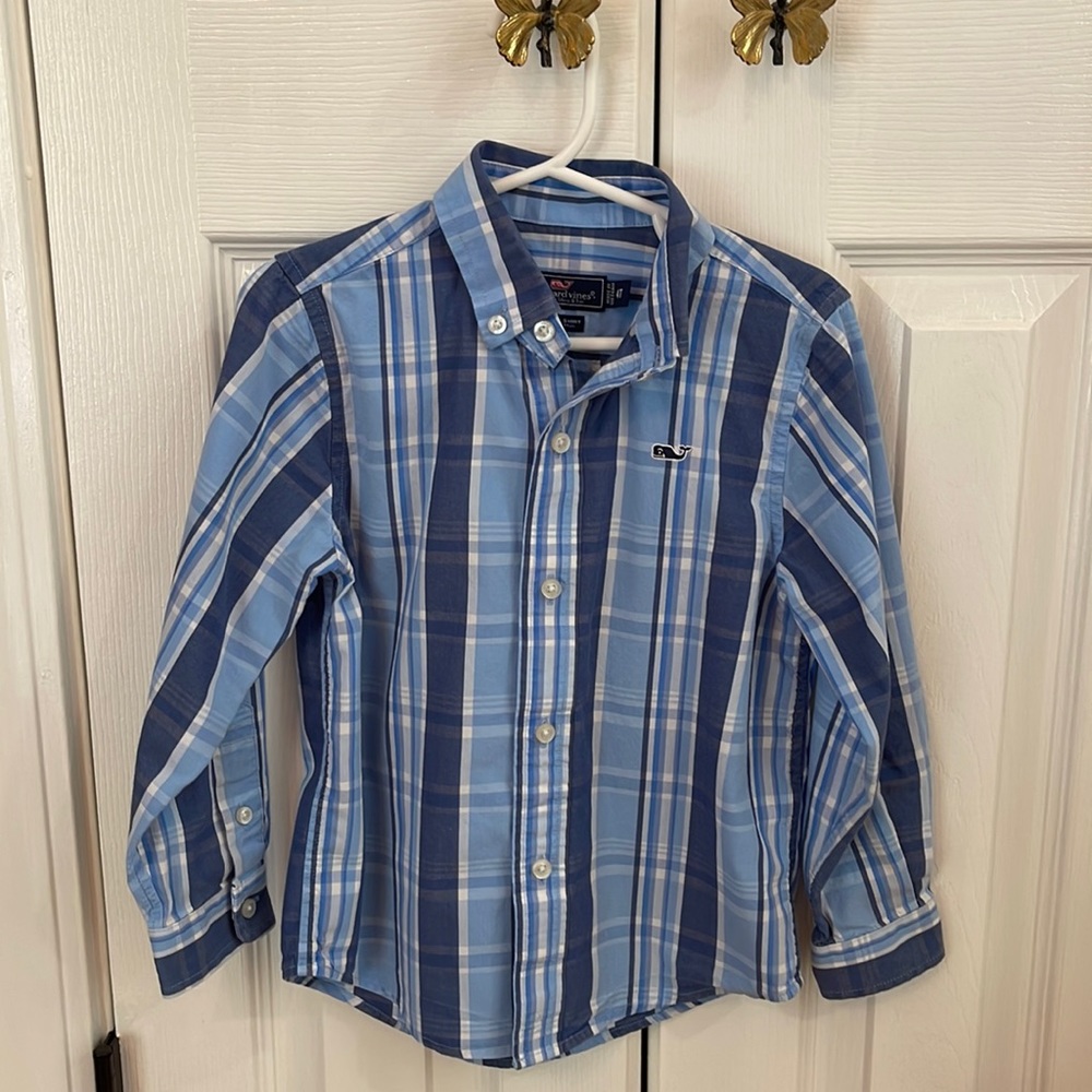 Blue Plaid VINEYARD VINES Button Down Whale Shirt - 4T - EUC!